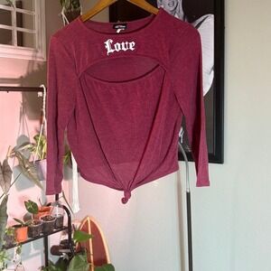 Fashion Magazine Burgundy Knot Front Long Sleeve Cutout Love Top Large‎